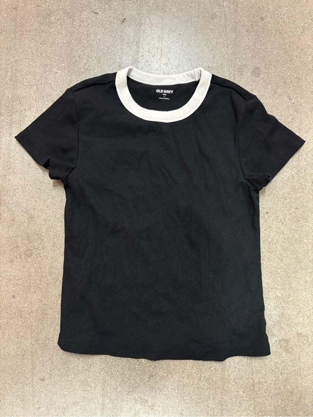 Old Navy Black Tee with White Ribbed Collar